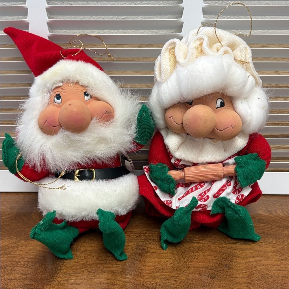Vintage Santa's Best Santakins Ornaments Santa and Mrs Claus Plush